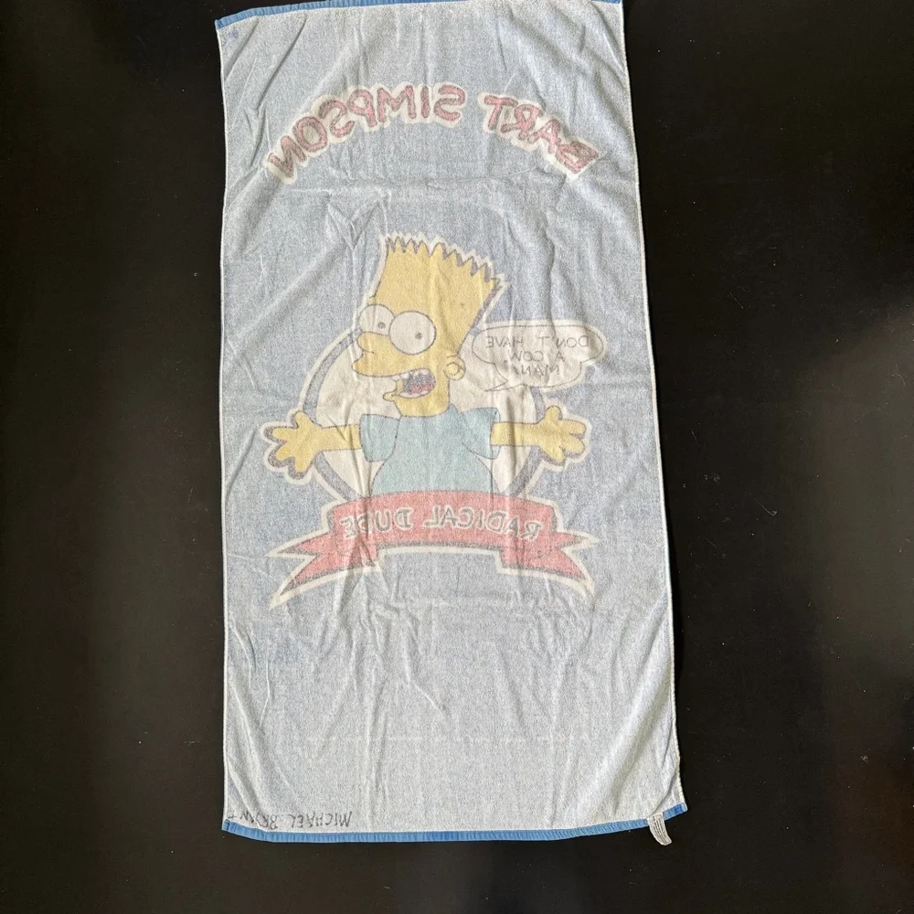 Vintage 1990 Bart Simpson Beach Pool Towel Don’t have a Cow Man 90s The Simpsons